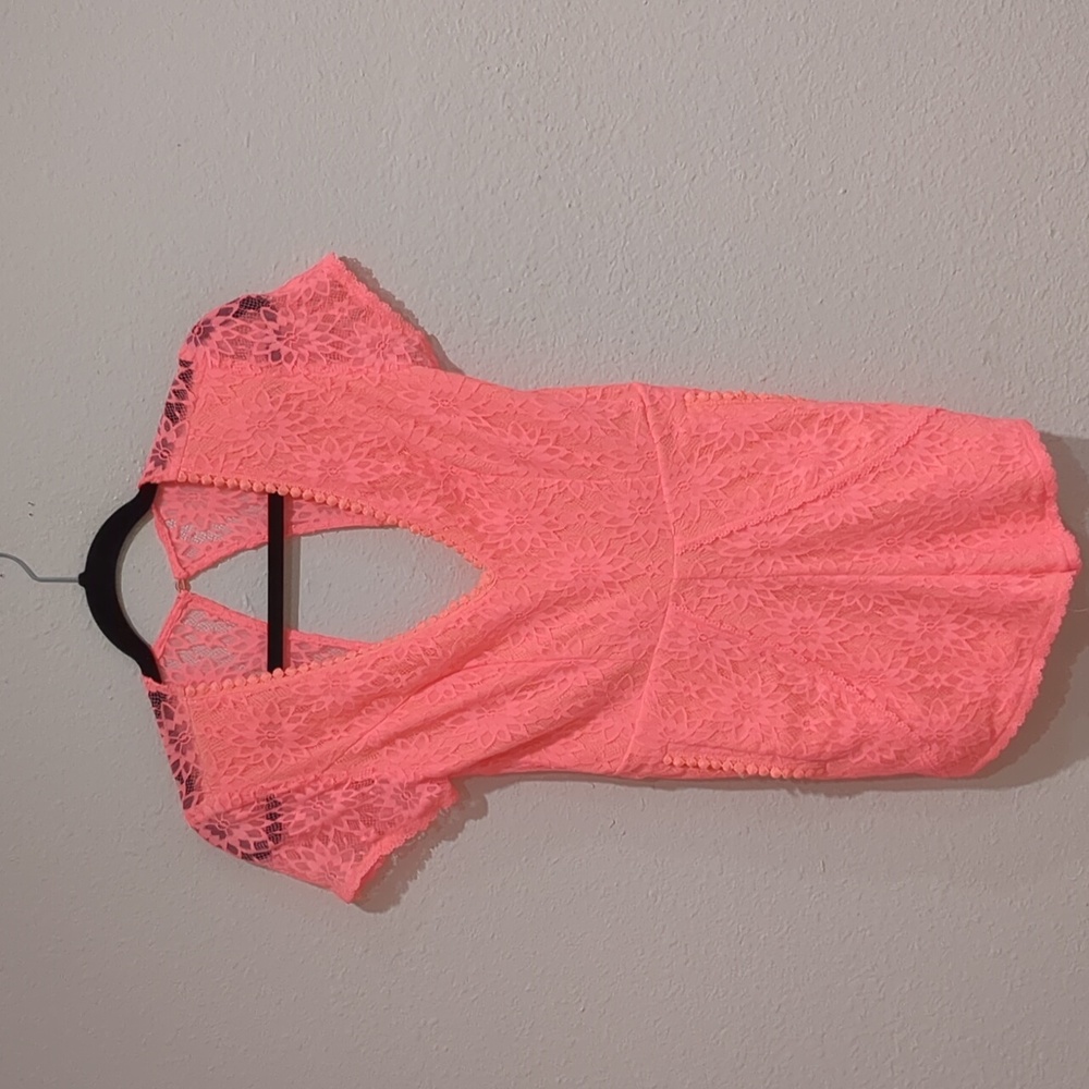 Anthropologie Tea & Cup Neon Orange Lace Romper Size Small NWT